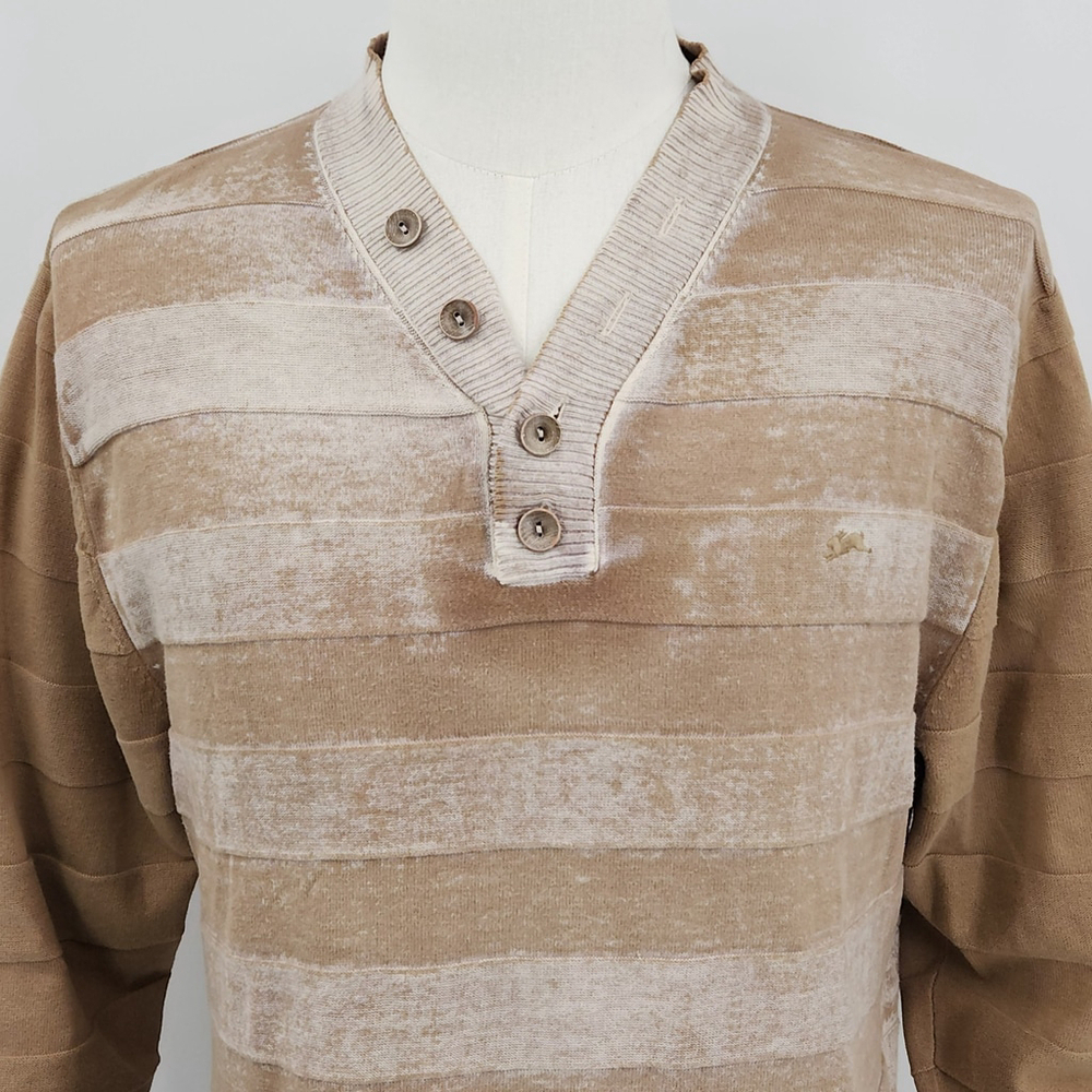 Mens A. Tiziano Wheat Tan Distressed Front Buttoned Sweater Size Large Gorp - Picture 2 of 14
